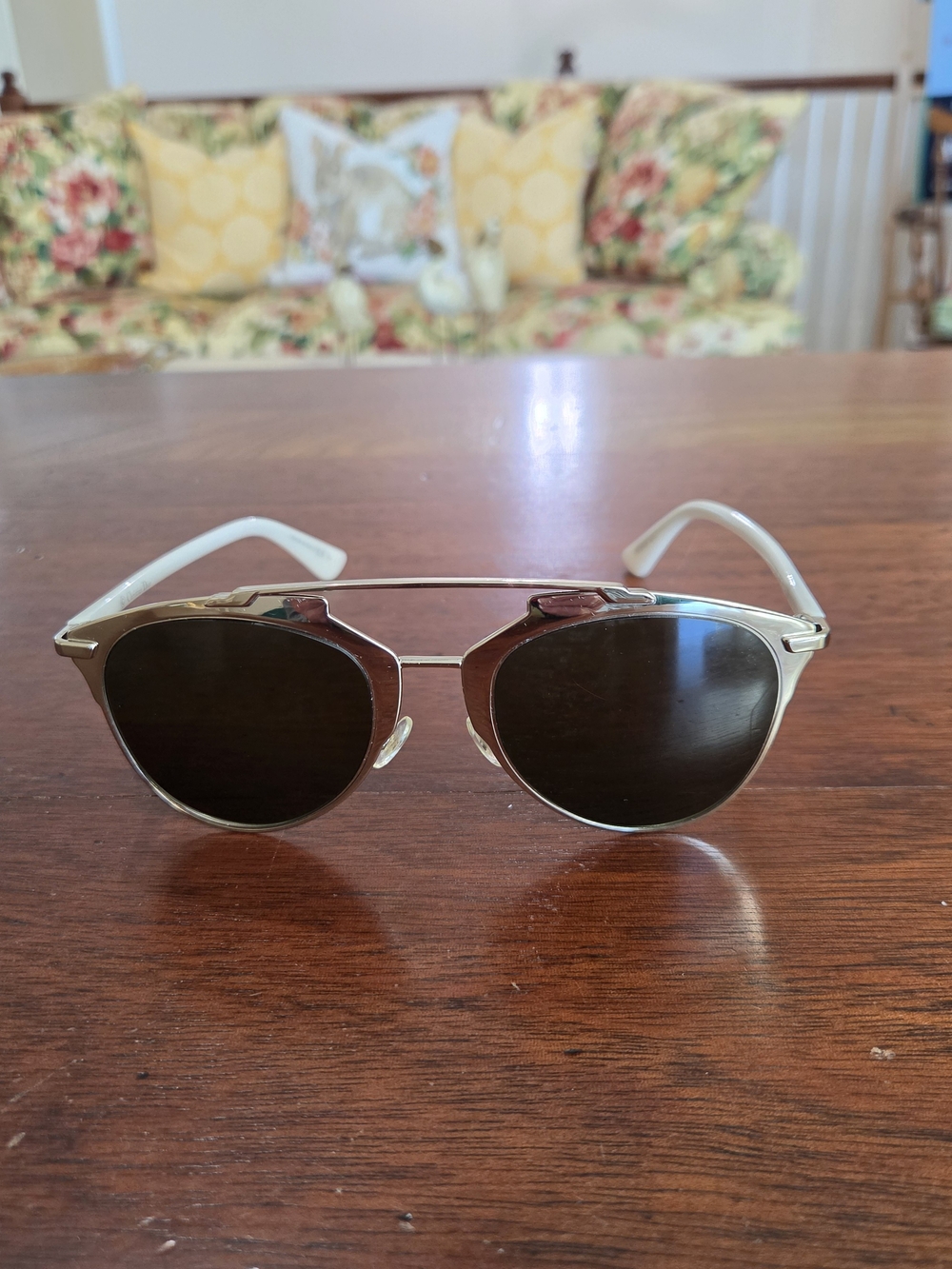 Women's Sleek Silver Metal Frame Sunglasses and White Temples; with Dior case